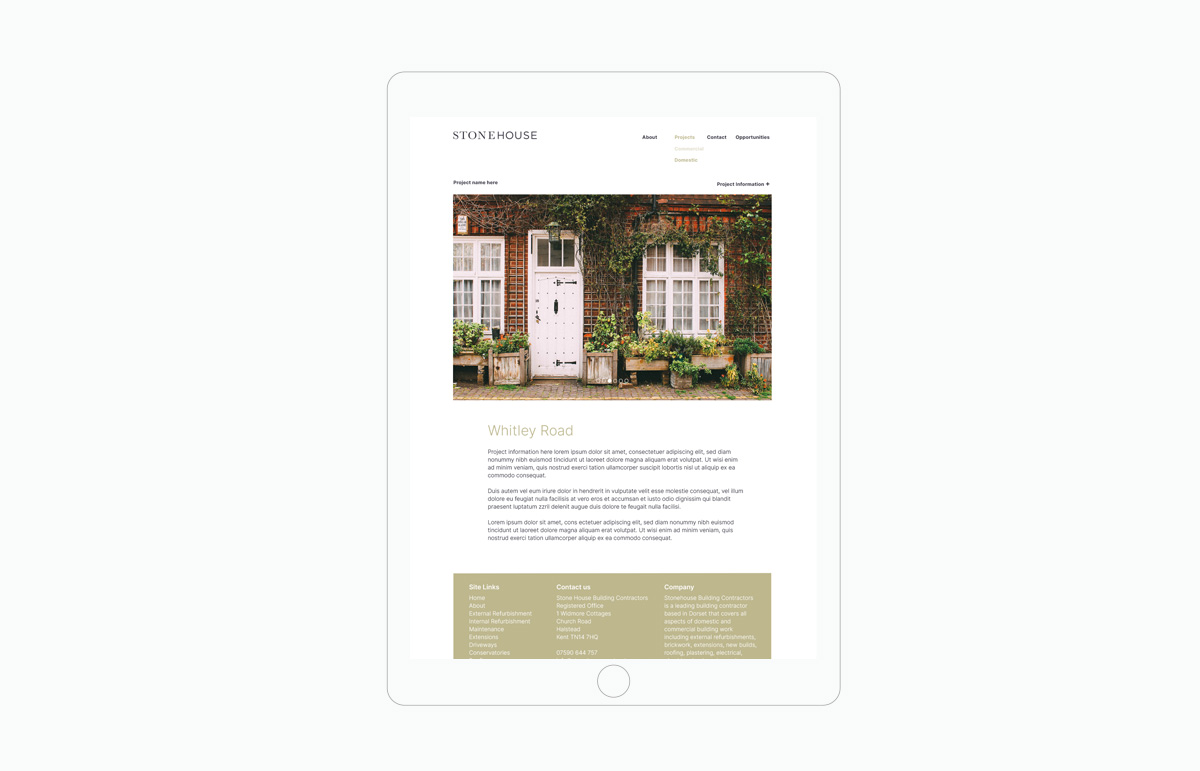 Website design for Stonehouse, a building contractor based in Devon, South West England